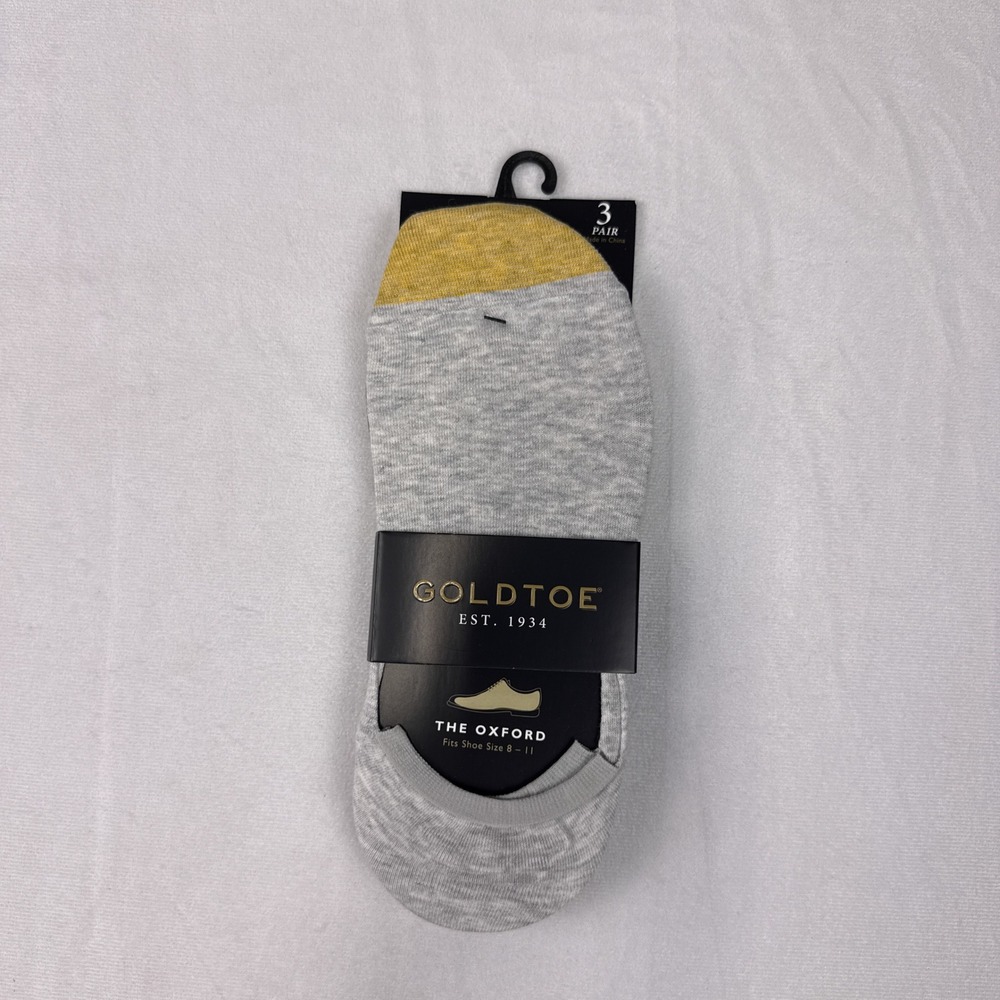 Goldtoe Mens Oxford No Show Socks 3 Pair Grey Black Shoe Size 8-11 Cotton Blend